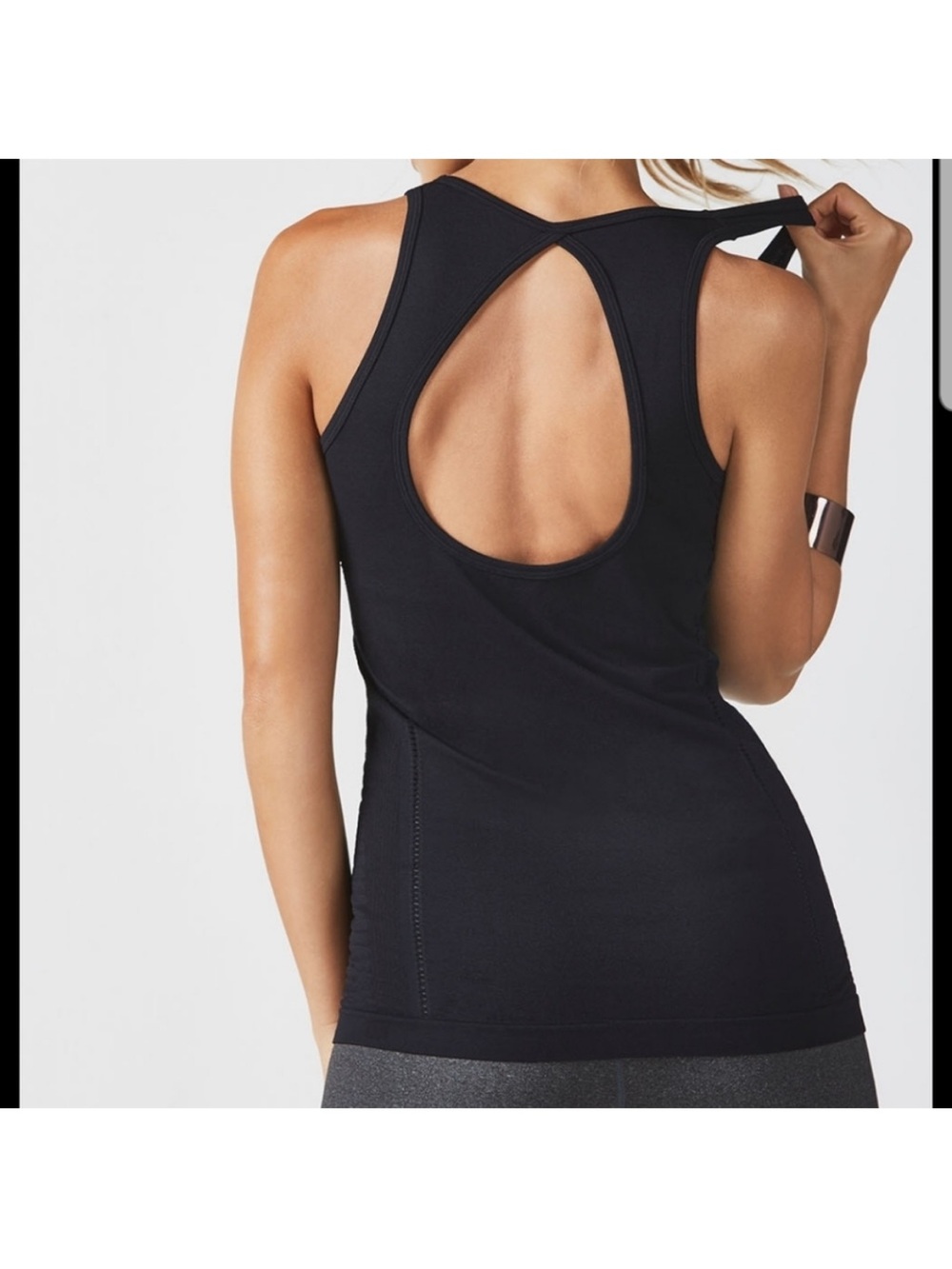 Fabletics | Norcross Seamless Black Open Back Perforated Detail Workout Tank